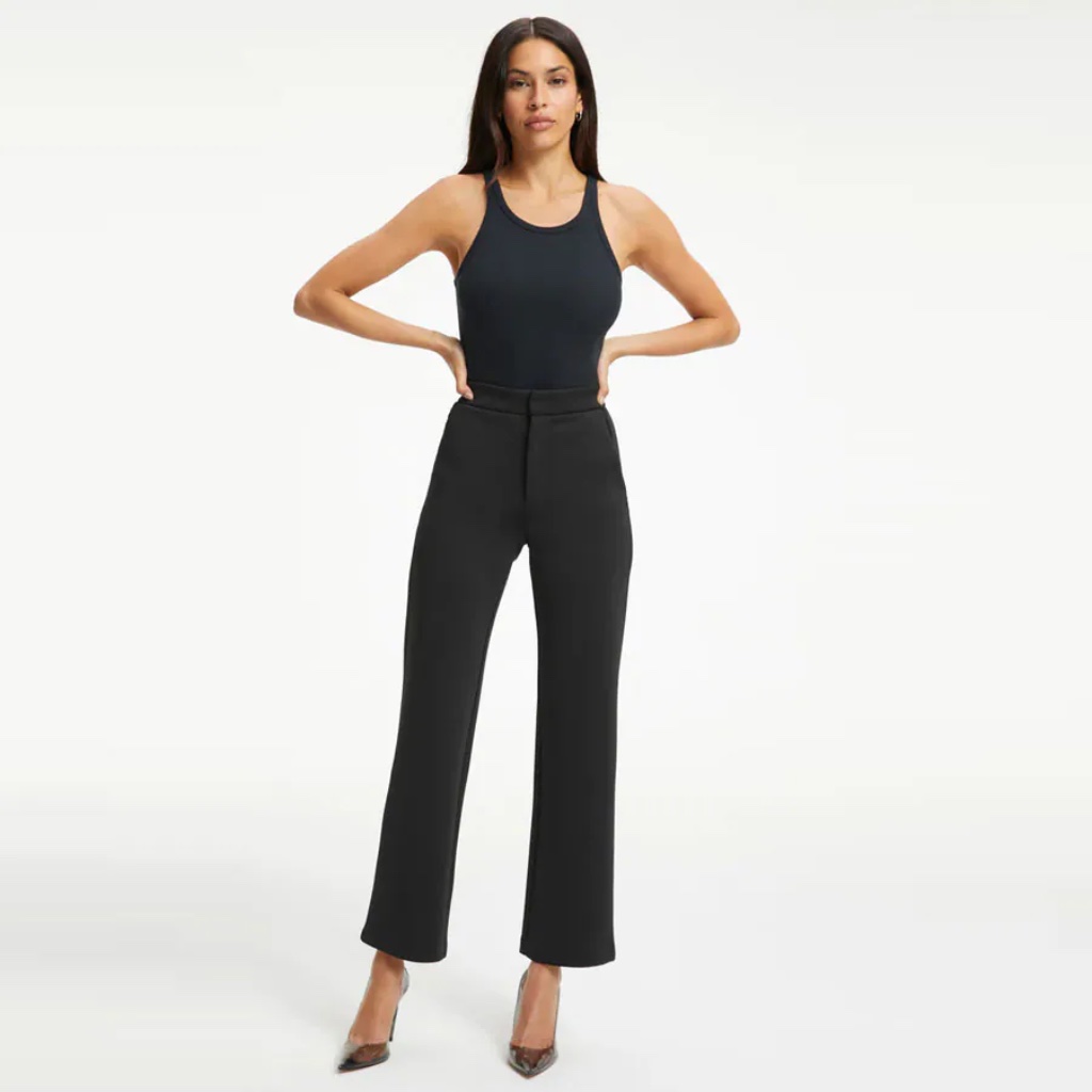 Good American Scuba Cropped Straight Trousers In Black Nwot Women's Size 10/30